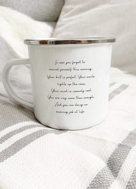 “Morning Mantra” Enamel Mug